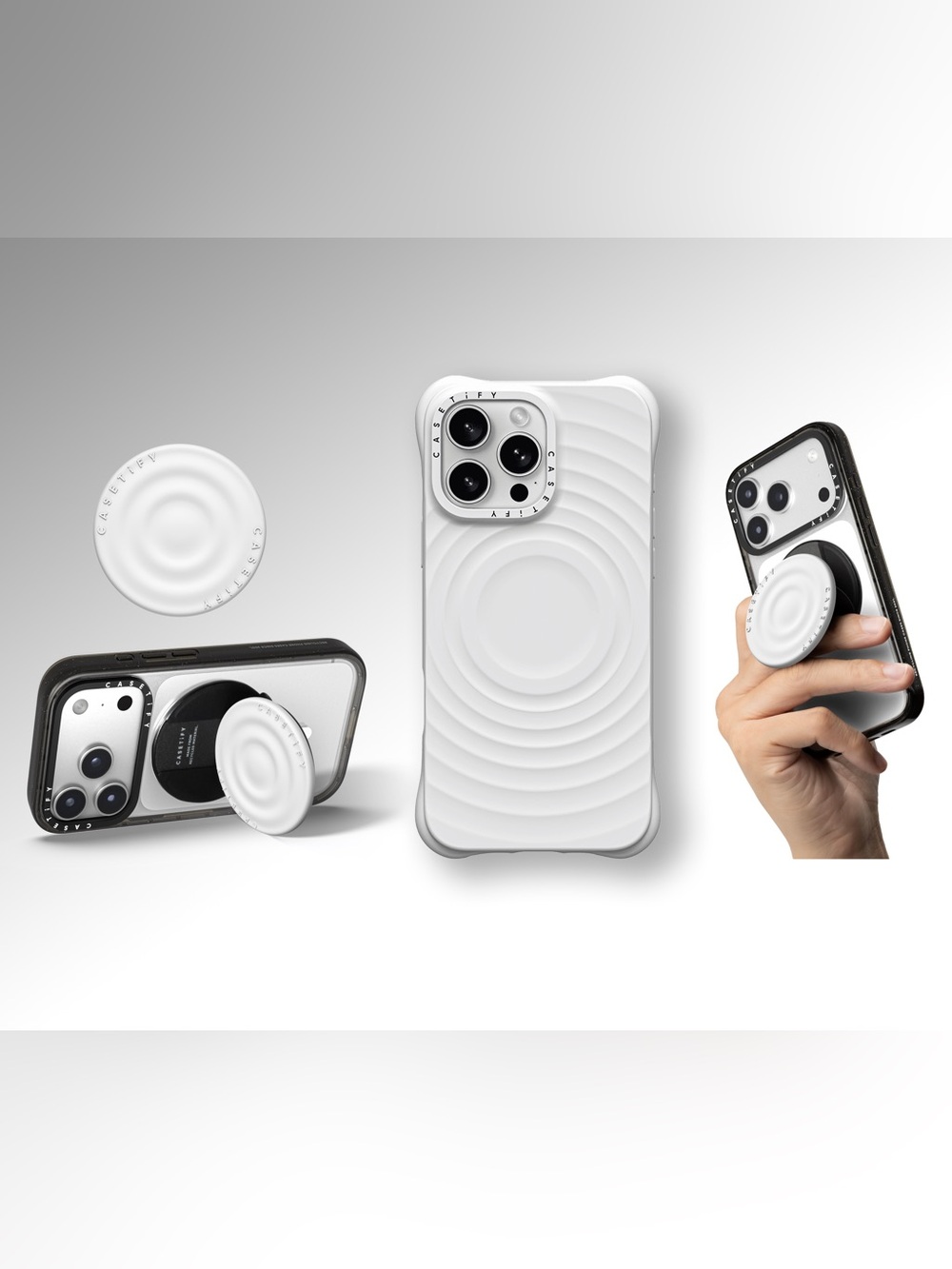 CASETiFY iPhone 16 Pro Max Ripple Case + Snappy Ripple Grip Stand in White